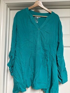 Plus size Northstyle Women’s Teal V-Neck Pintuck Tunic Top